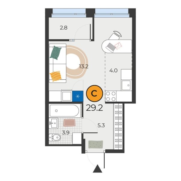 Новая квартира-студия
 29.2 м² на 16/25 этаже в ЖК «Корней» в городе Тюмень 